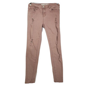 Ashley Mason Jeans Womens Juniors 7 Pink Distressed Stretch Mid Rise
